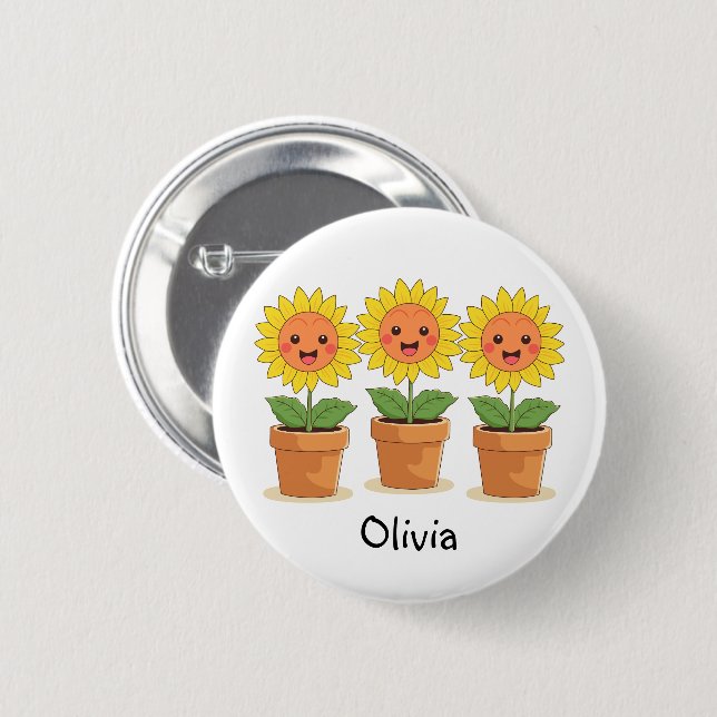 Happy Sunflowers Personalised 6 Cm Round Badge (Front & Back)
