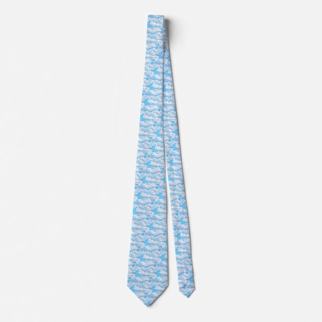 Happy Sunny Clouds All Over Print Background Tie (Front)