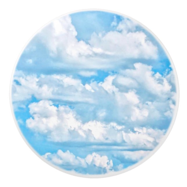 Happy Sunny Clouds Blue Background Ceramic Knob (Front)