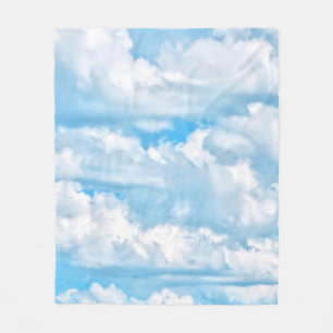 Happy Sunny Clouds Blue Background Fleece Blanket