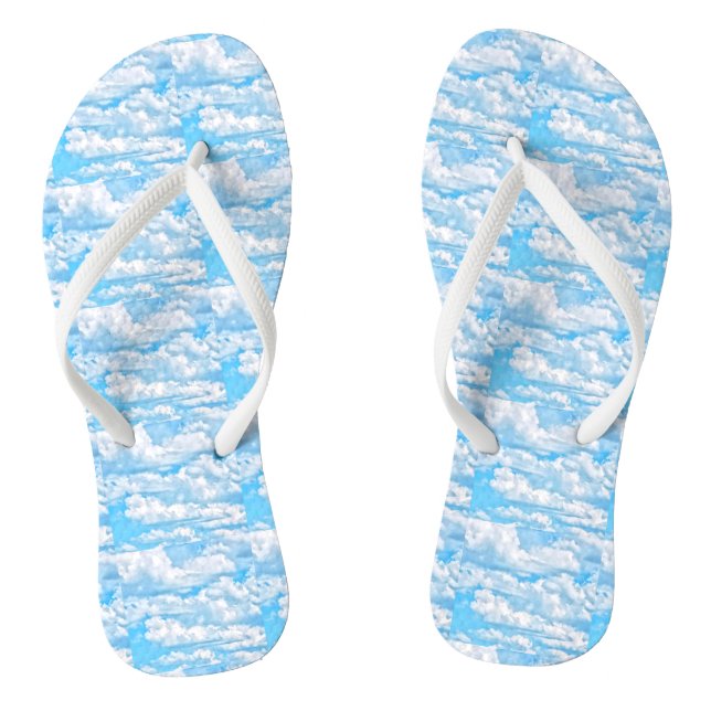 Happy Sunny Clouds Blue Background Flip Flops (Footbed)
