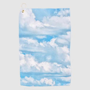 Happy Sunny Clouds Light Blue Sky Background on a Golf Towel