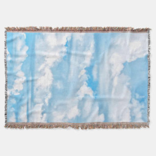 Happy Sunny Clouds Light Blue Sky Background Throw Blanket