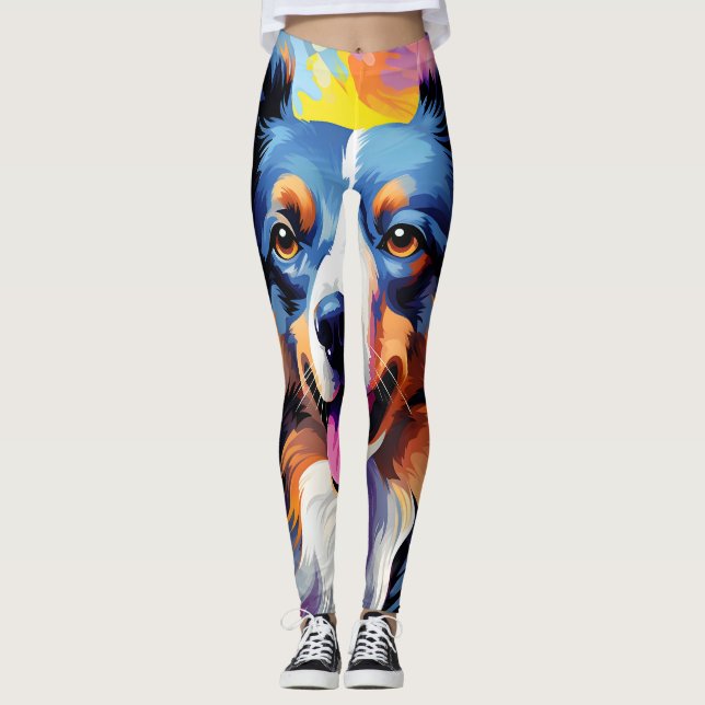 Happy Sunny Puppy Watercolor Leggings (Front)