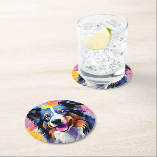 Happy Sunny Puppy Watercolor Round Paper Coaster