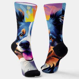 Happy Sunny Puppy Watercolor Socks