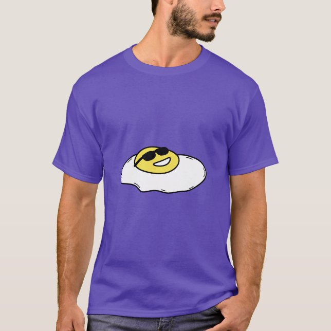 Happy Sunny Side Up Egg with Face - Sunglasses T-Shirt (Front)