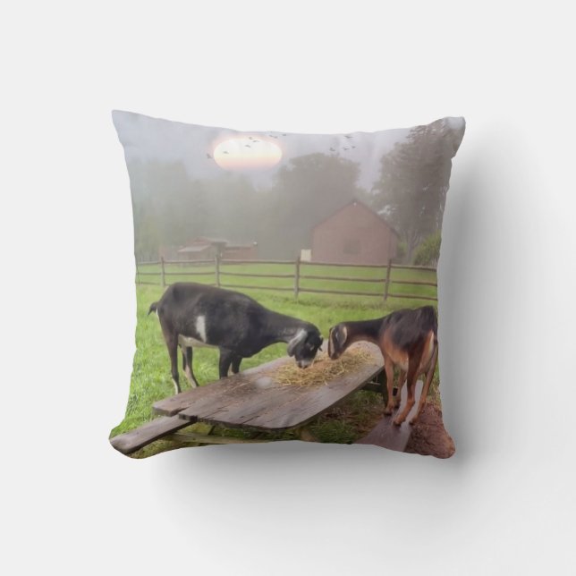 Happy Sunset Goats Throw Pillow (Front)