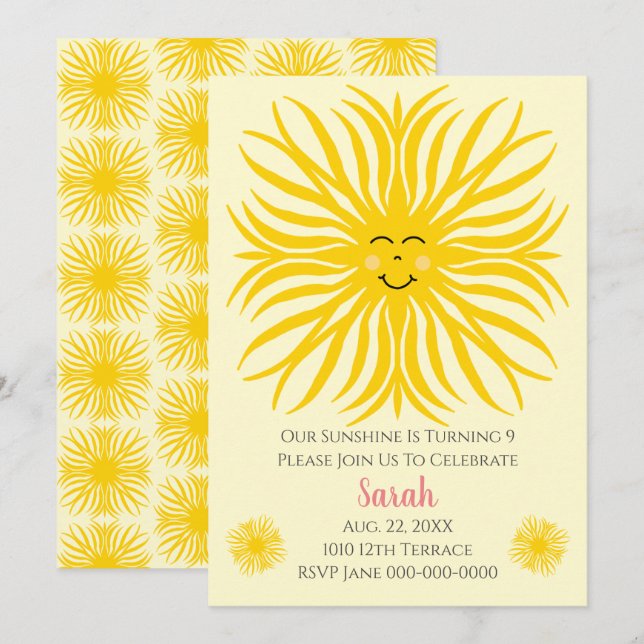 Happy Sunshine Birthday Invitation (Front/Back)