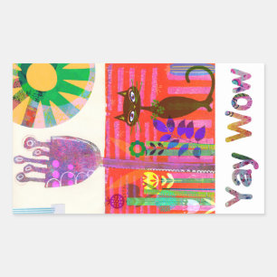Happy Sunshine Cat Flower Garden Rectangular Sticker