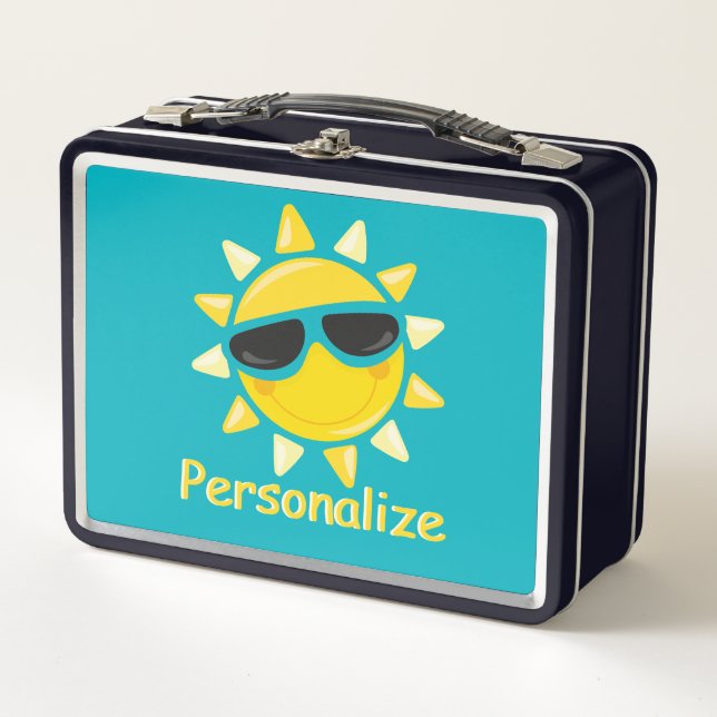 Happy Sunshine Cool Sun Sunglasses Personalised Metal Lunch Box (Front)