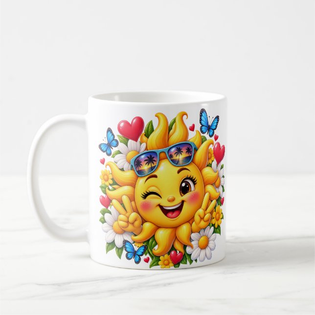 Happy Sunshine Floral Rainbow Coffee Mug (Left)