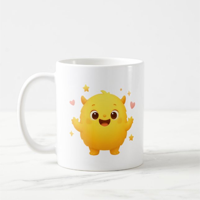 Happy Sunshine Monster Kids Mug — Cheerful Yellow (Left)