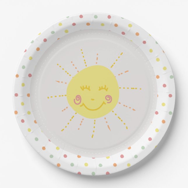 Happy Sunshine polkadot Party Paper Plate (Front)