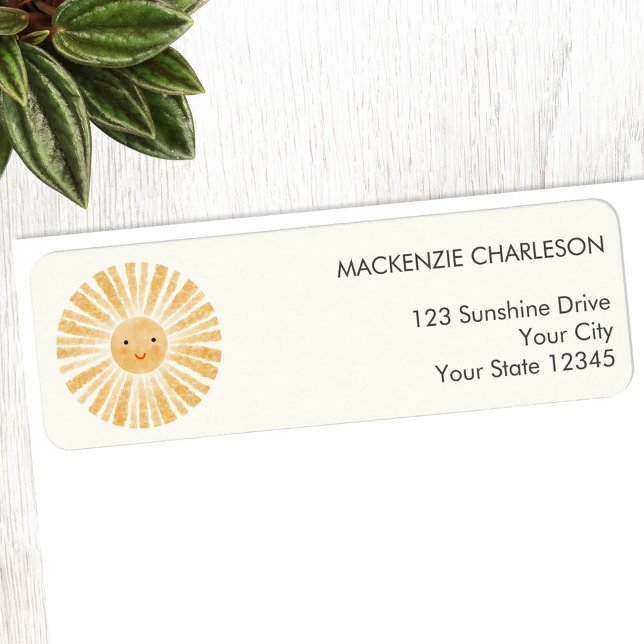 Happy Sunshine Return Address Label (Happy watercolor sunshine personalized return address label)