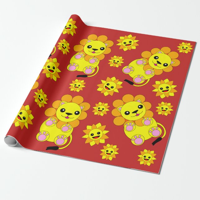 Happy Sunshine Sunflower Lion Children Adult Wrapping Paper (Unrolled)