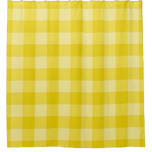 Happy Sunshine Yellow Chequered Squares Plaid Shower Curtain