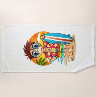 Happy Surfer Beach Blanket – Summer Cartoon Illu