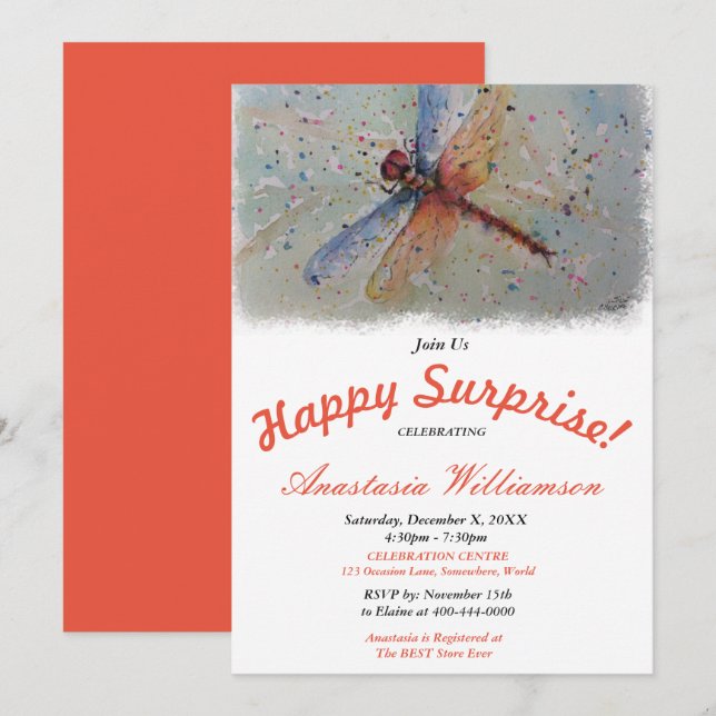 HAPPY SURPRISE PARTY DRAGON FLY INVITATION (Front/Back)