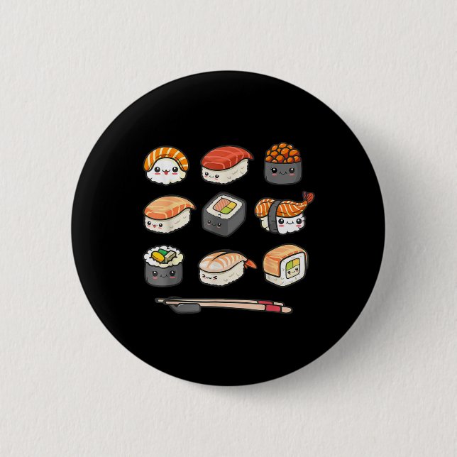 Happy Sushi Anime Kawaii Set Japanese Food Lover O 6 Cm Round Badge (Front)