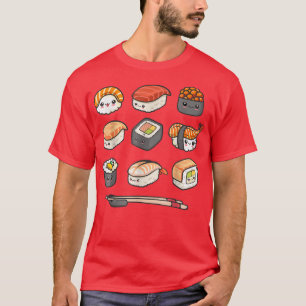 Happy Sushi Anime Kawaii Set Japanese Food Lover O T-Shirt