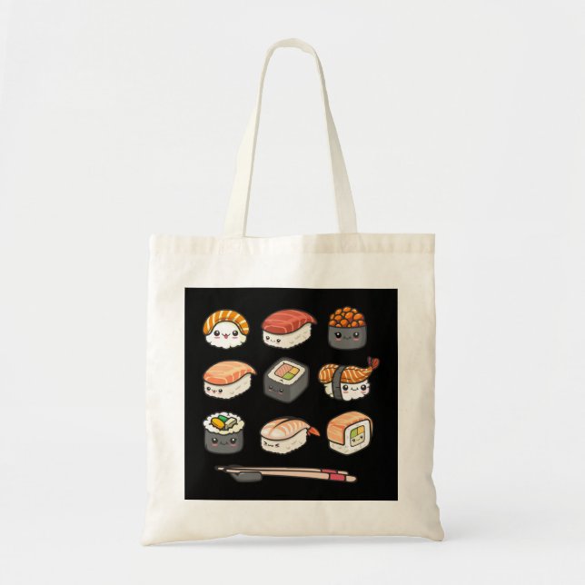 Happy Sushi Anime Kawaii Set Japanese Food Lover O Tote Bag (Front)