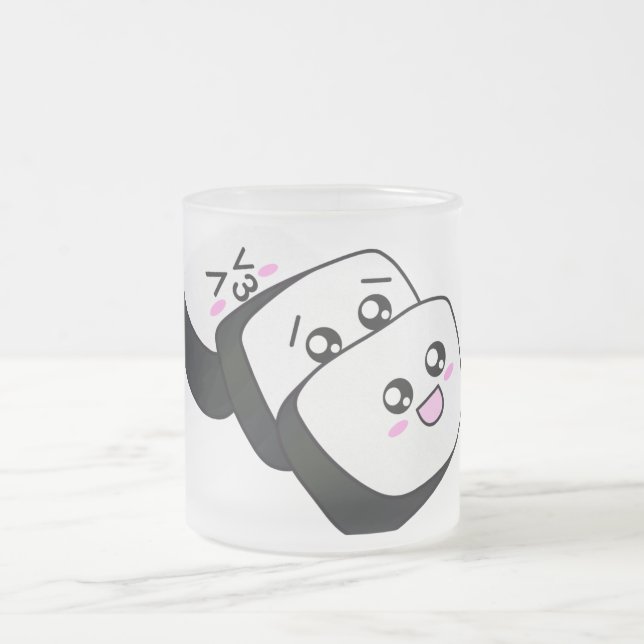 Happy Sushi Frosted Glass Coffee Mug (Center)