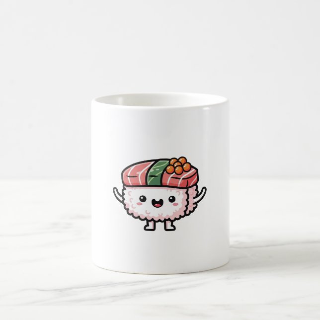 Happy Sushi Slice – Cute Kawaii Illustration Coffee Mug (Center)