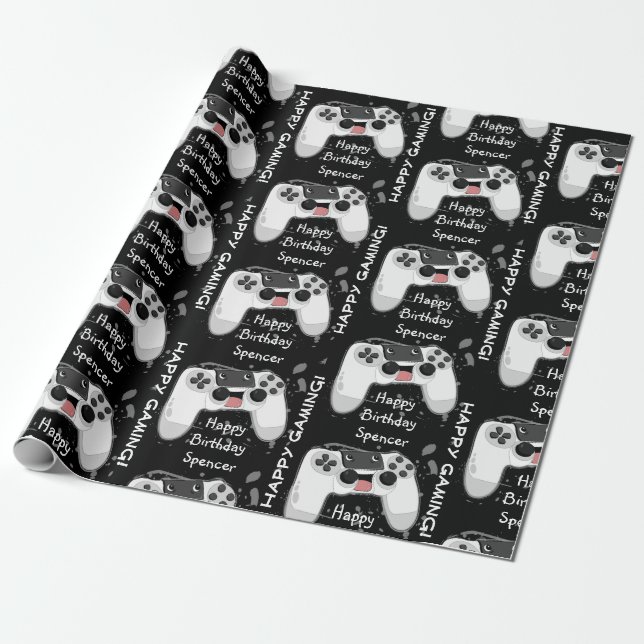 Happy & Sweaty Game Controller Personalised Wrapping Paper (Unrolled)