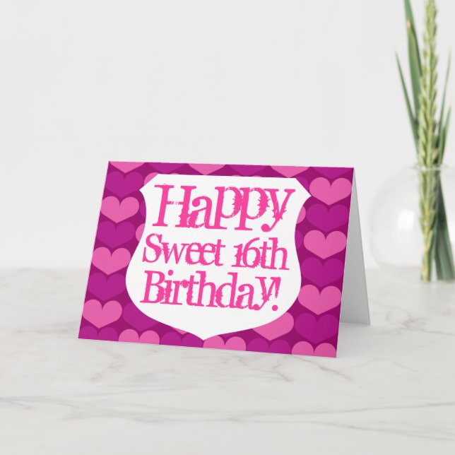 Happy Sweet 16 Birthday card with hearts (Front)