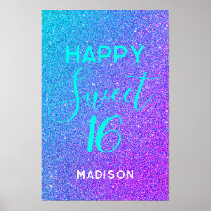 Happy Sweet 16 Birthday Teal Purple Personalized Poster