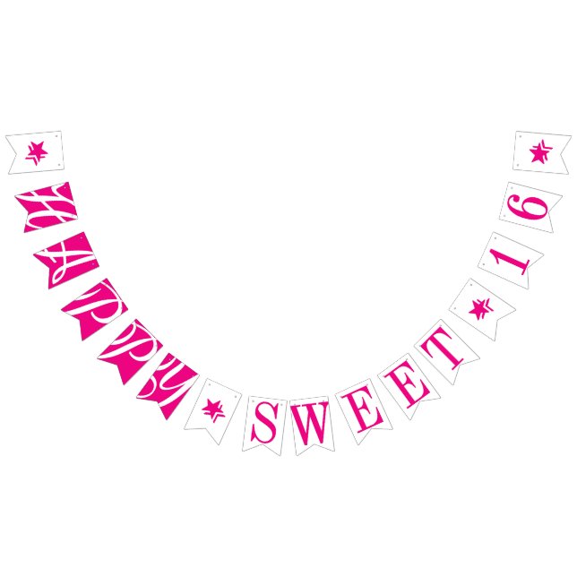 HAPPY SWEET 16 Hot Pink Birthday Decor Bunting (All)