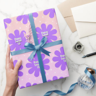 Happy Sweet 16 Purple Daisy  Wrapping Paper