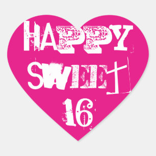 Happy Sweet 16 Sticker Pink White Heart