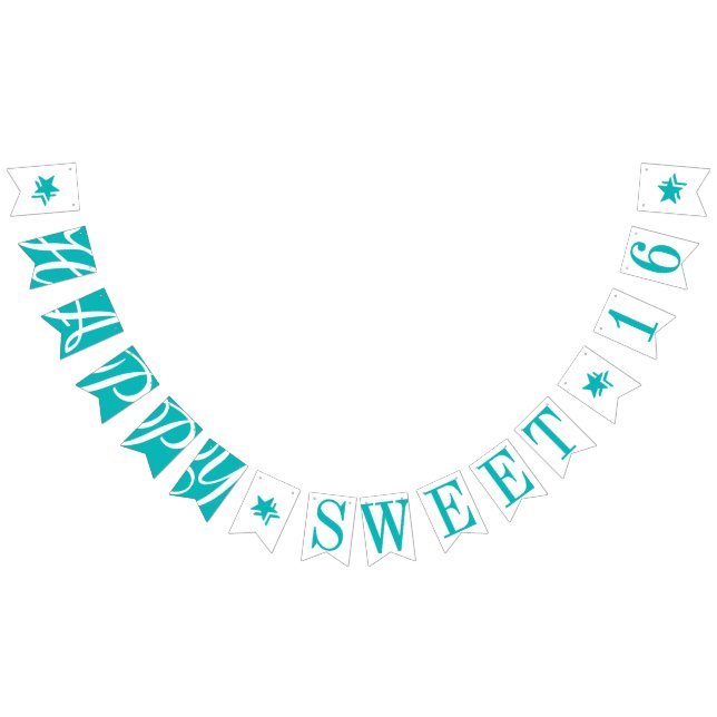 HAPPY SWEET 16 Teal Birthday Decor Bunting (All)