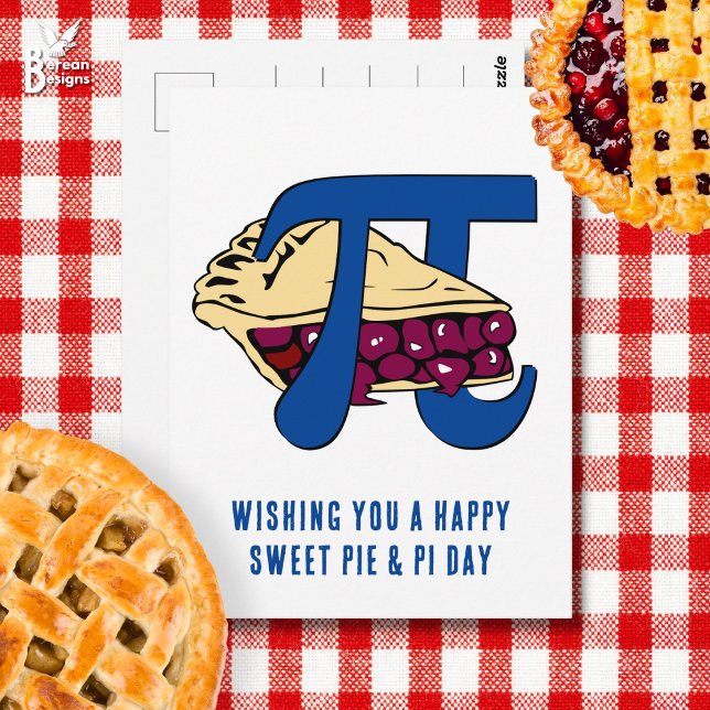 Happy Sweet Cherry Pie PI DAY Postcard (Fun CHERRY PIE postcard to celebrate PI DAY on March 14th)