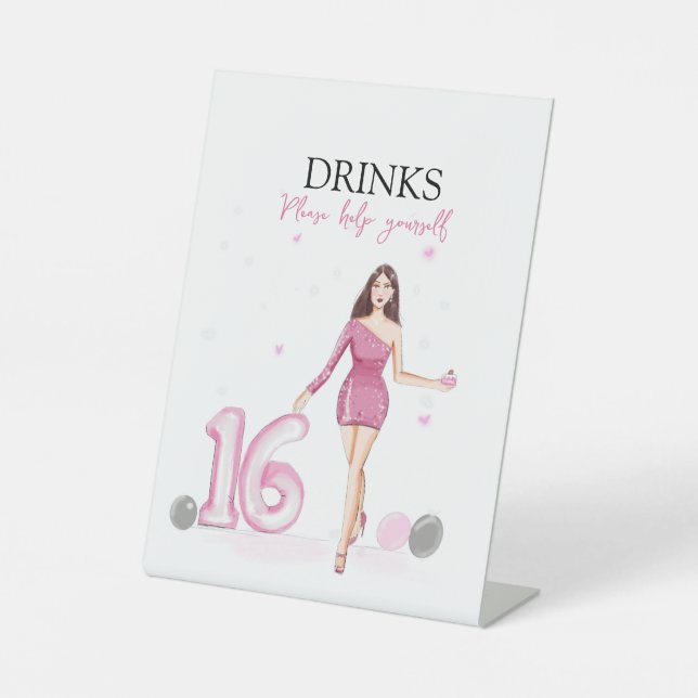 Happy sweet sixteen, 16th birthday pedestal sign (Front)