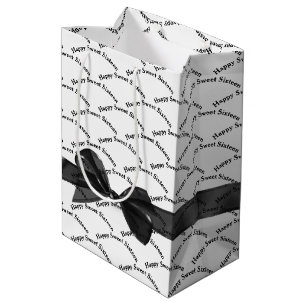 Happy Sweet Sixteen Black Bow On White Medium Gift Bag
