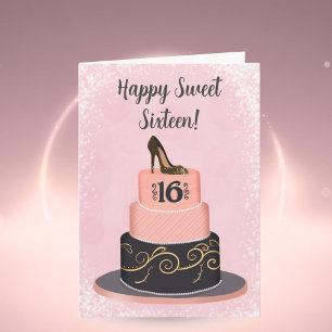 Happy Sweet Sixteen Fashionable Cake Card