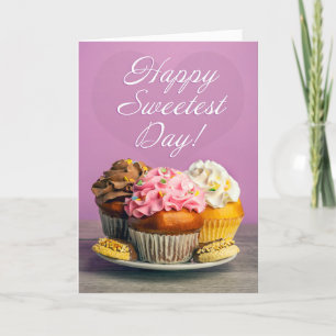 Happy Sweetest Day Cupcakes and Cookies on Purple  Holiday Card