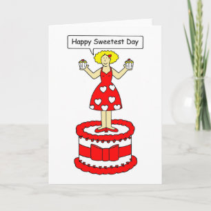 Happy Sweetest Day, lady in red on a cake. Card
