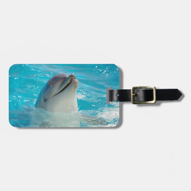 Happy Swimming Dolphin Luggage Tag (Front Horizontal)