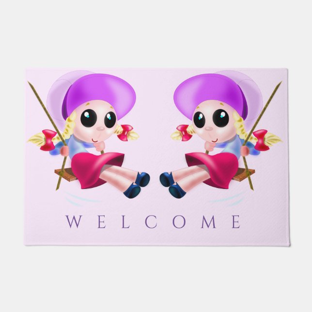 Happy Swinging Girl Doormat (Front)