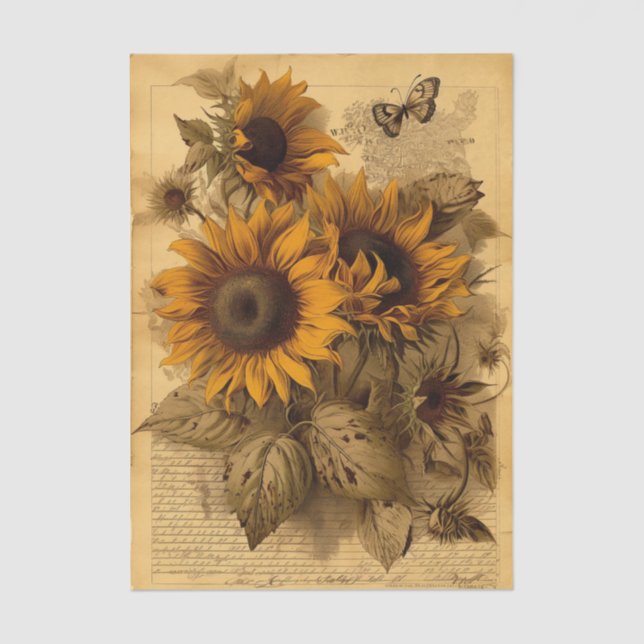 Happy Swirling Sunflowers, Butterflies and Script Tissue Paper (Front)