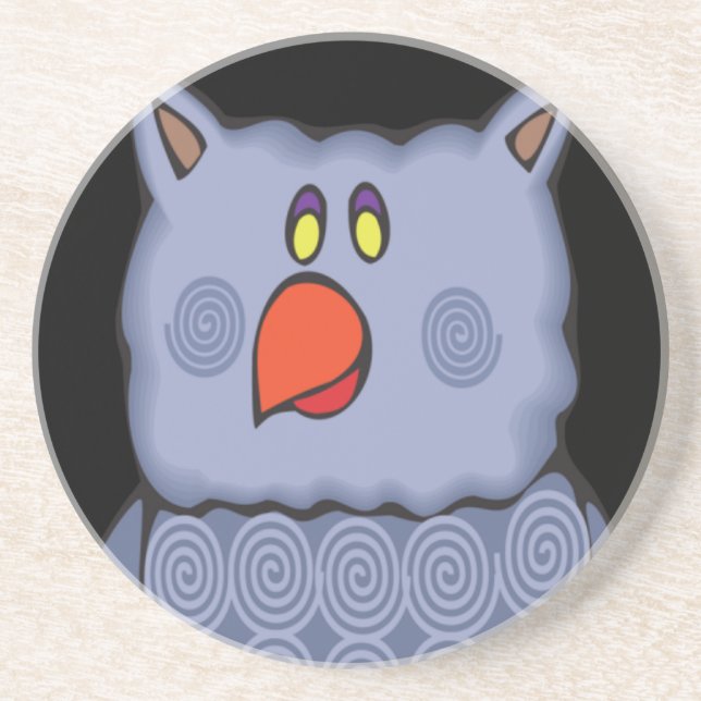 Happy Swirly Owl on Black Coaster (Front)
