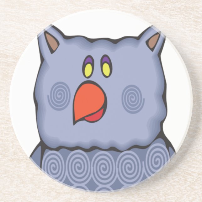 Happy Swirly Owl on White Coaster (Front)