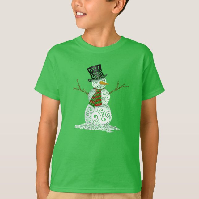 Happy Swirly Snowman  T-Shirt (Front)