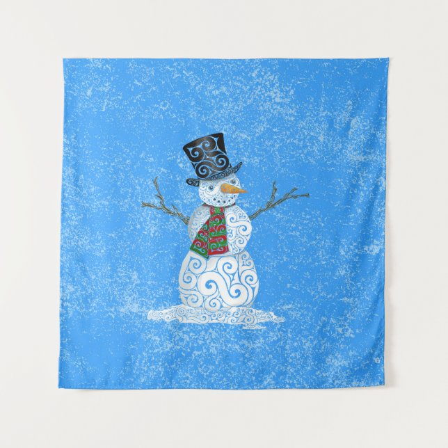 Happy Swirly Snowman Tapestry (Front)