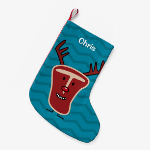 Happy T-Bone Steak Reindeer red nose Christmas Small Christmas Stocking
