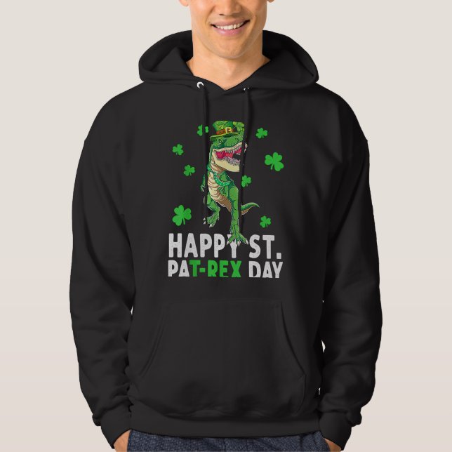 Happy T Rex Dinosaur Saint Patrick's Day For Boys  Hoodie (Front)